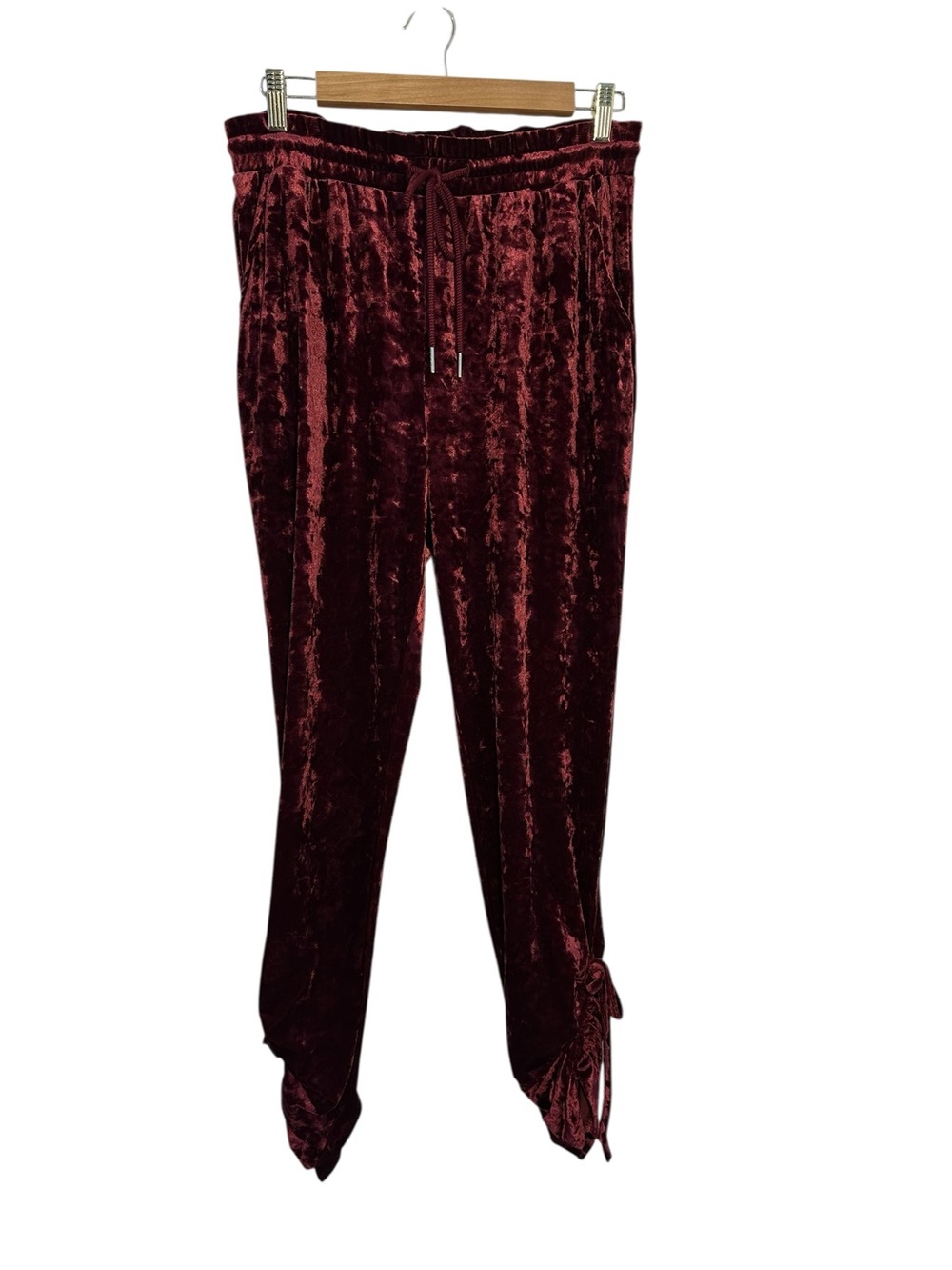 Romeo & Juliet Velvet Drawstring Joggers - Burgundy - Picture 2 of 13